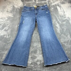 Democracy Ab Solution Flare Jeans Medium Wash Distressed Frayed Hem Size 10